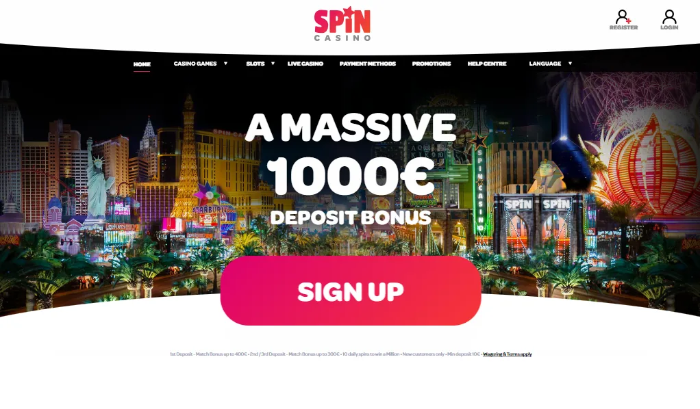 Screenshot of Spin Casino's welcome bonus offer