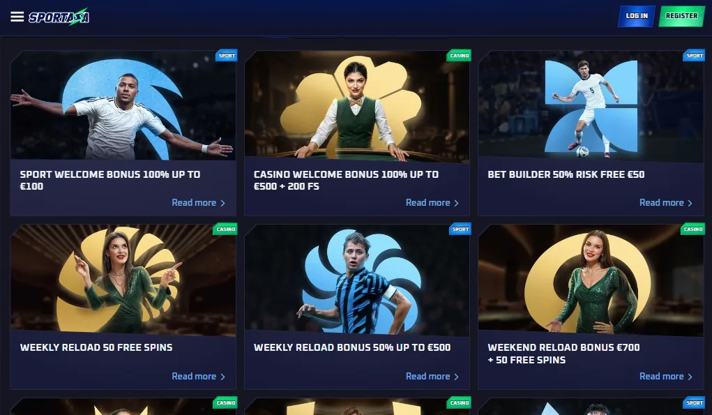 Screenshot of Sportaza's welcome bonus offer