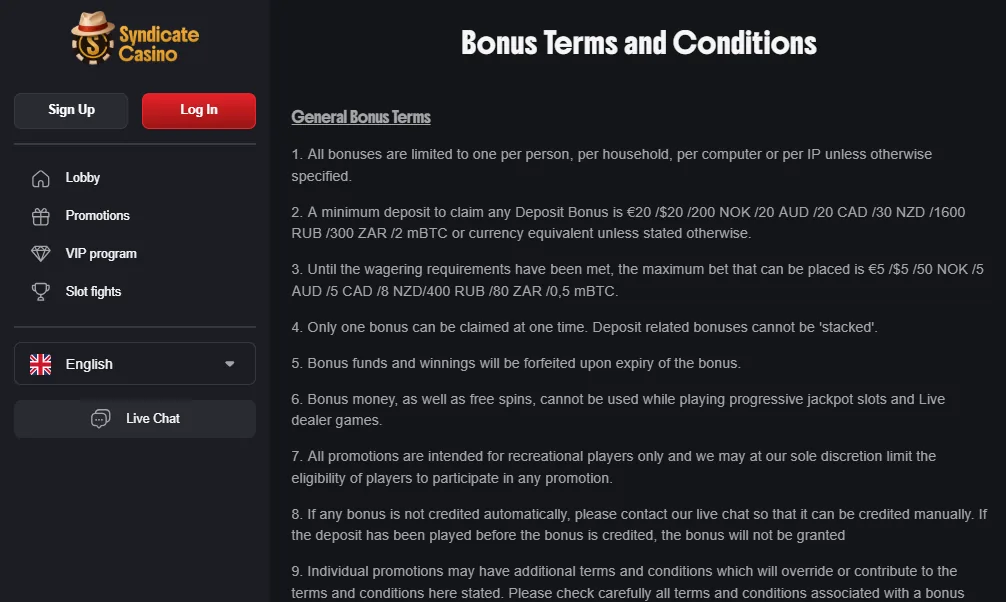 Bonus Terms screenshot