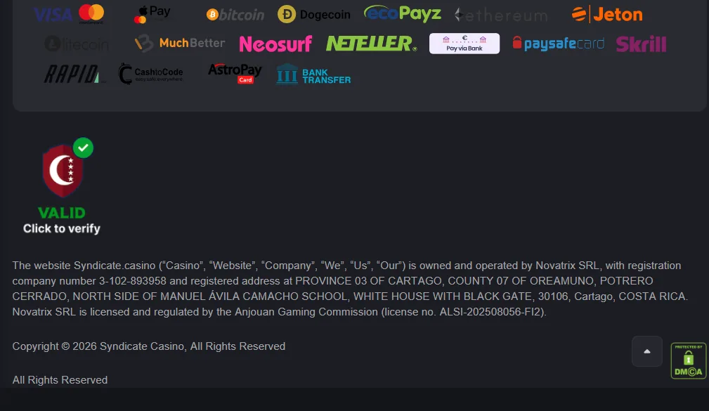 Footer Licence screenshot