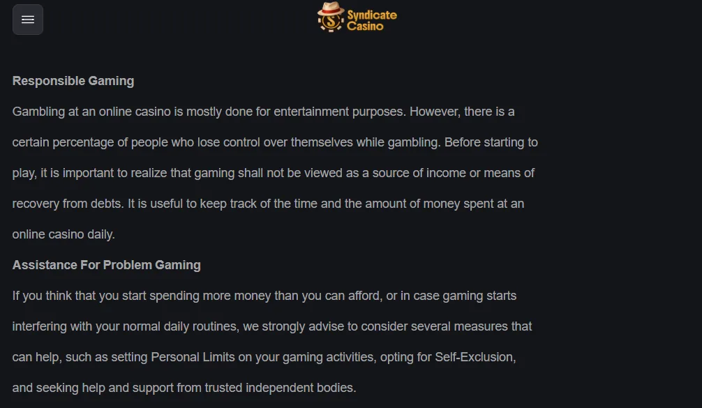 Responsible Gambling screenshot