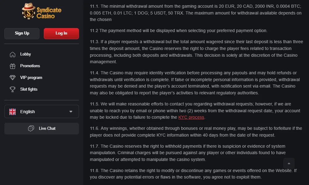 Withdrawal Limits screenshot