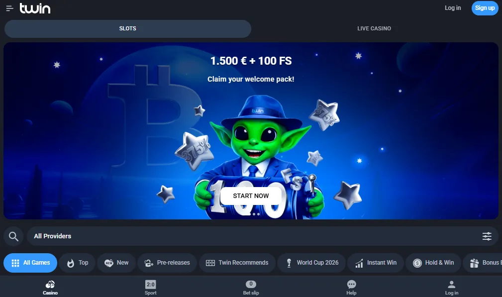 Screenshot of Twin Casino's welcome bonus offer