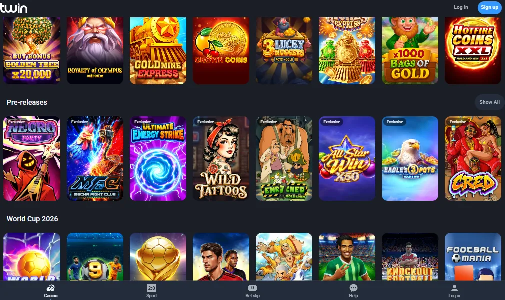 Screenshot of Twin Casino's games lobby