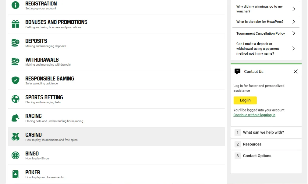 Screenshot of Unibet's live chat support window