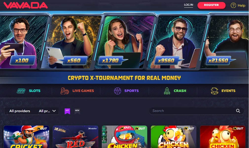 Screenshot of Vavada's homepage