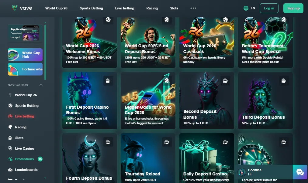 Screenshot of Vave's welcome bonus offer