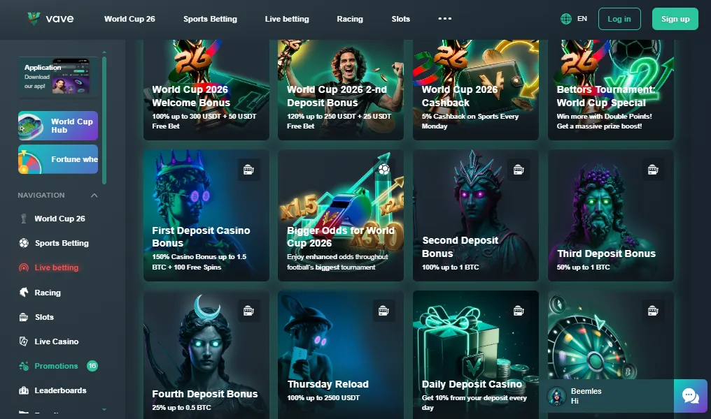 Screenshot of Vave's games lobby