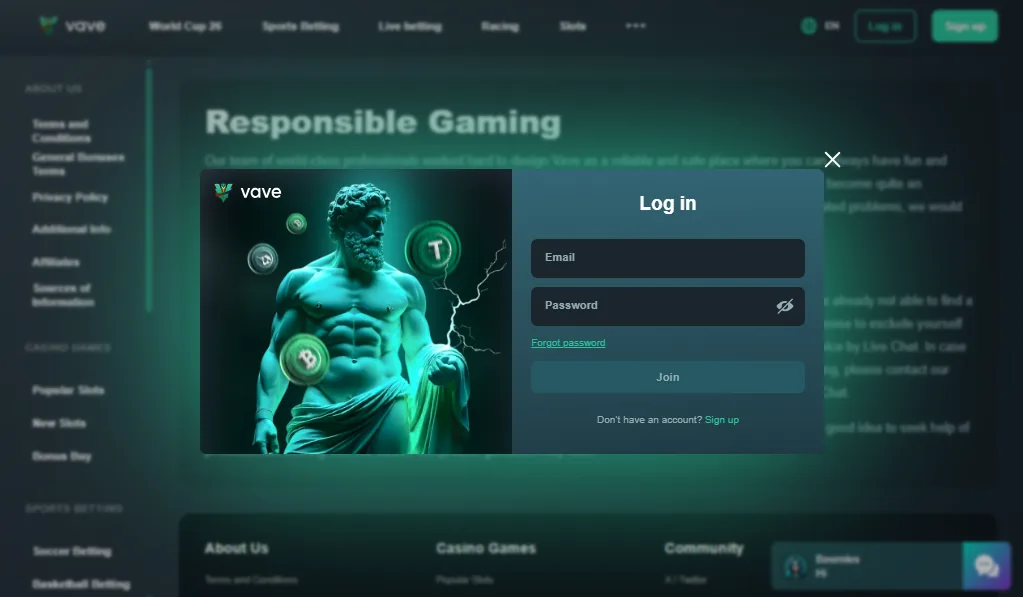 Screenshot of Vave's live chat support window