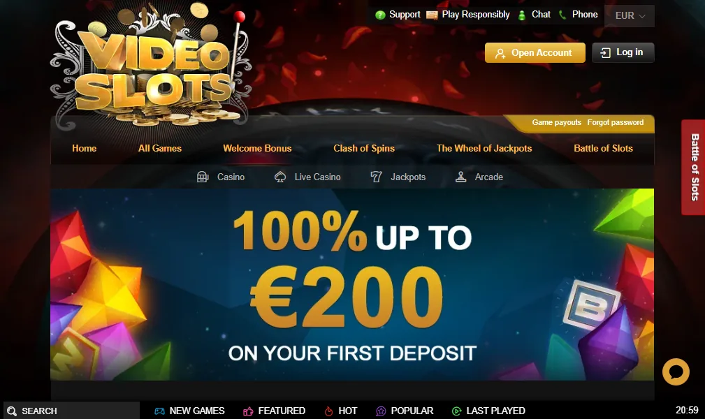 Screenshot of Videoslots's welcome bonus offer