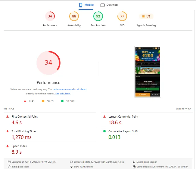 Screenshot of Videoslots's mobile site