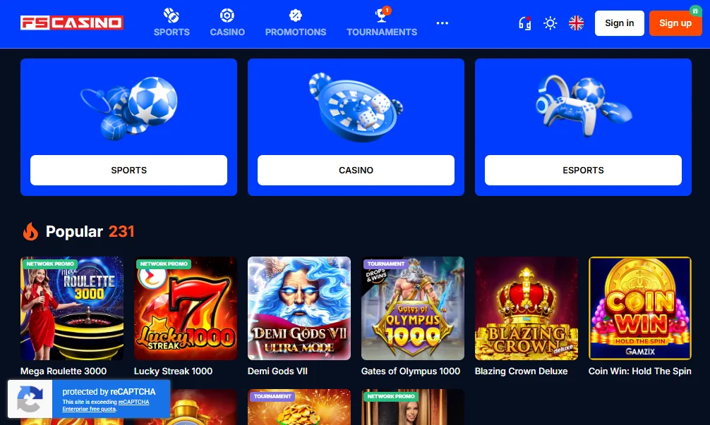 Screenshot of Vulkan Bet's homepage