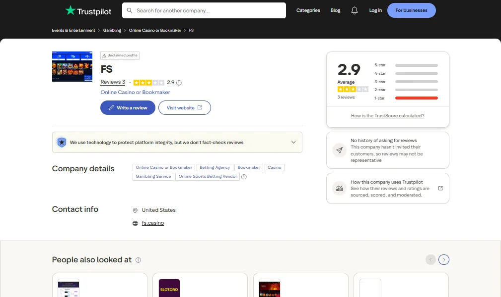 Screenshot of Vulkan Bet's Trustpilot rating overview