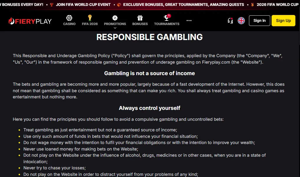 Screenshot of VulkanSpiele's responsible-gambling tools