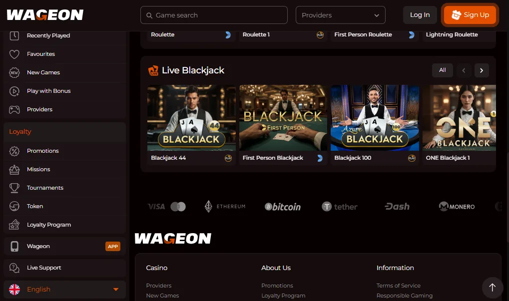 Screenshot of Wageon's cashier and payment methods