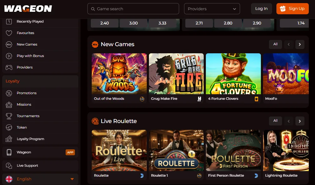 Screenshot of Wageon's games lobby