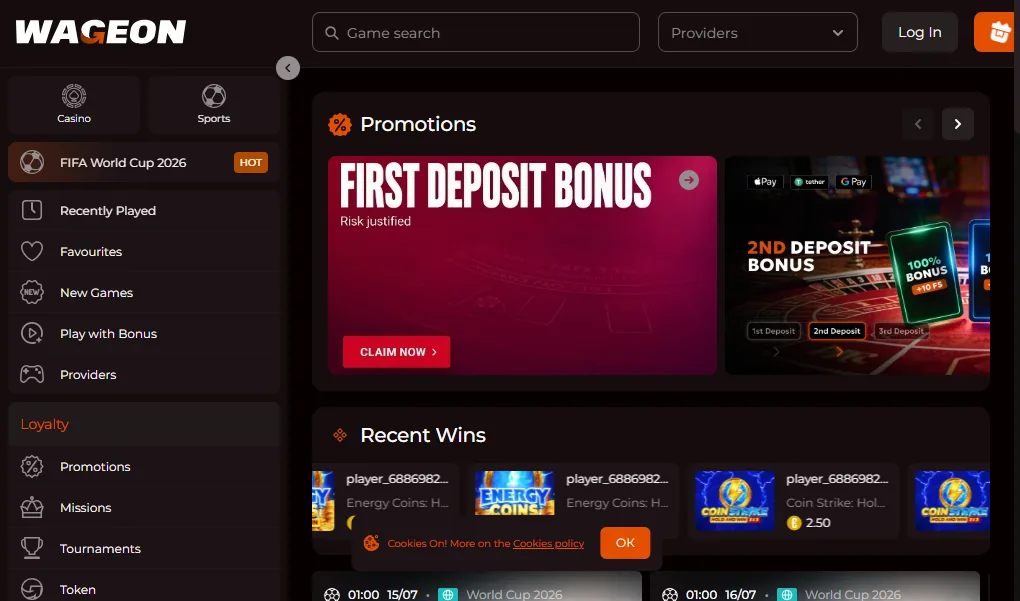 Screenshot of Wageon's homepage