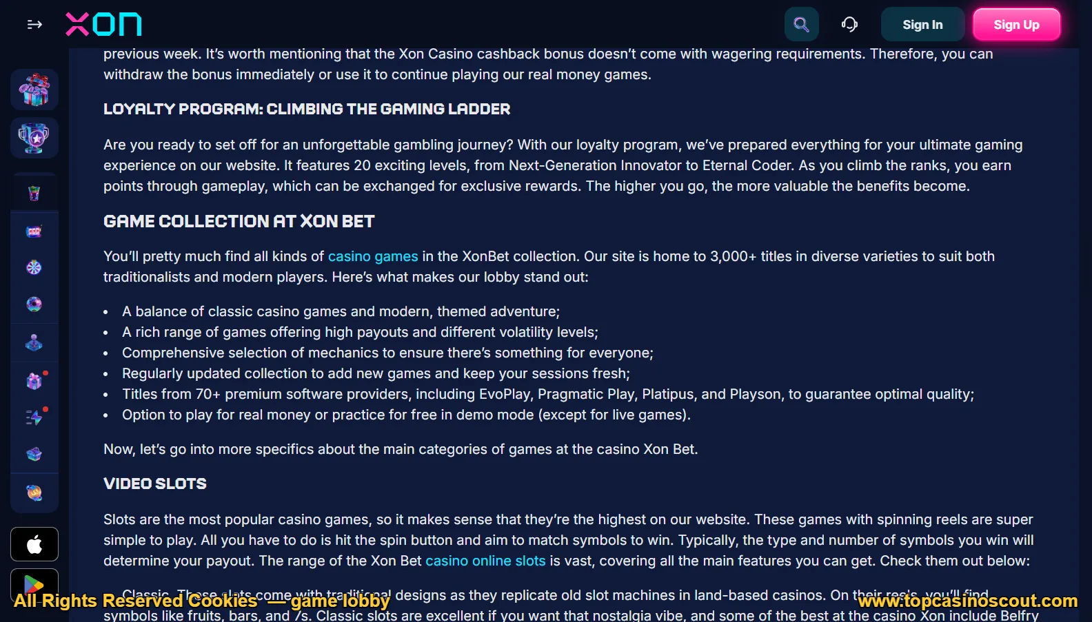 Screenshot of XON's games lobby