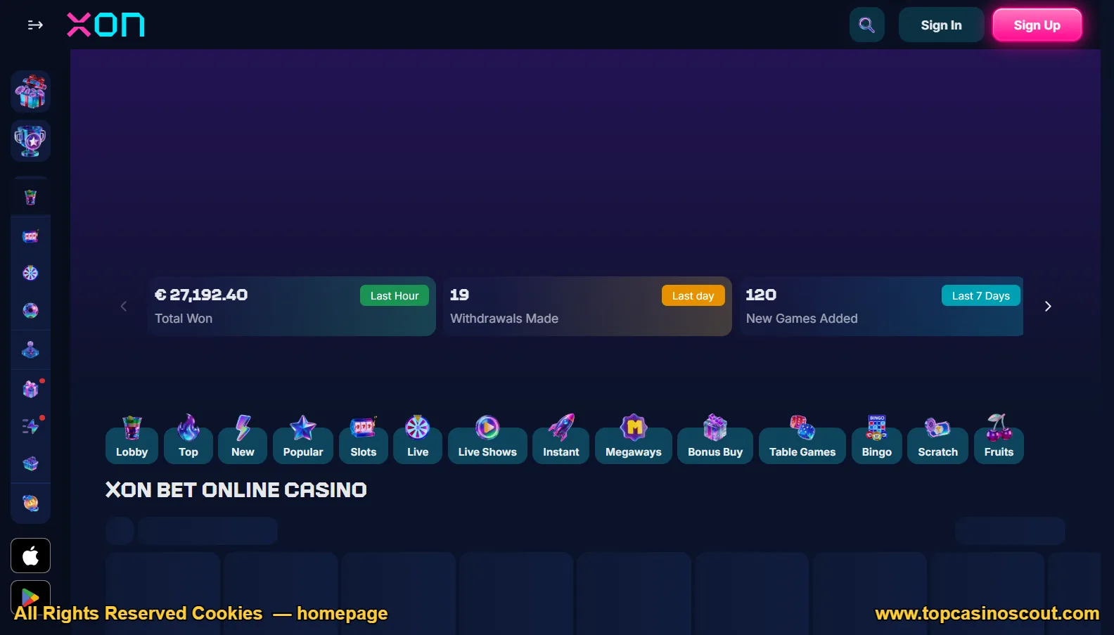 Screenshot of XON's homepage