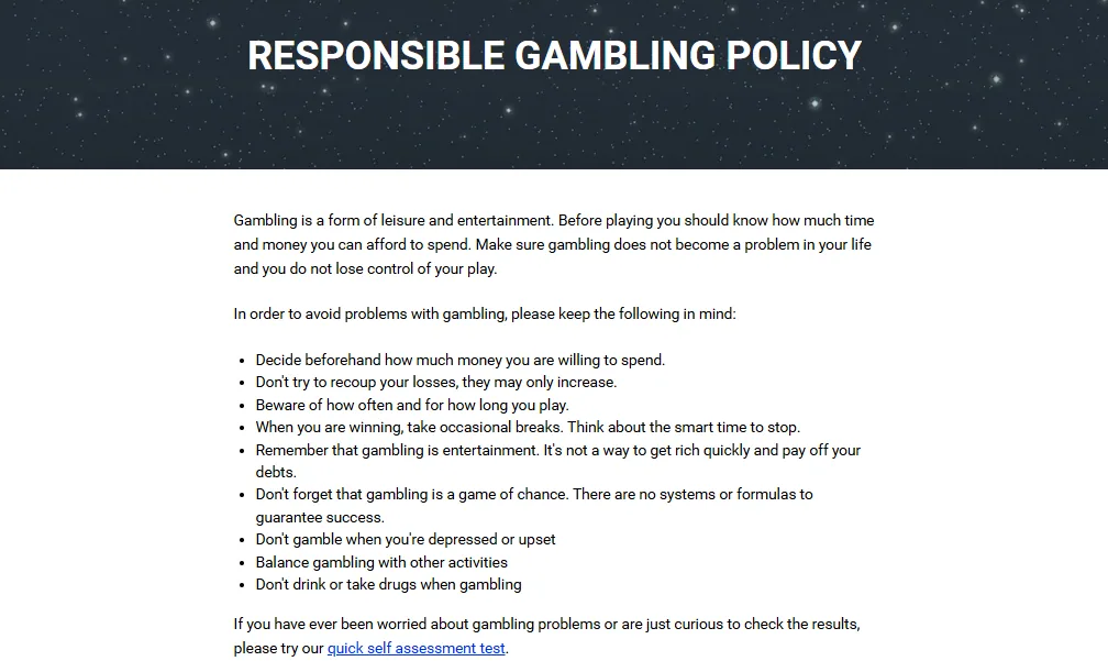 Screenshot of Zodiac Casino's responsible-gambling tools