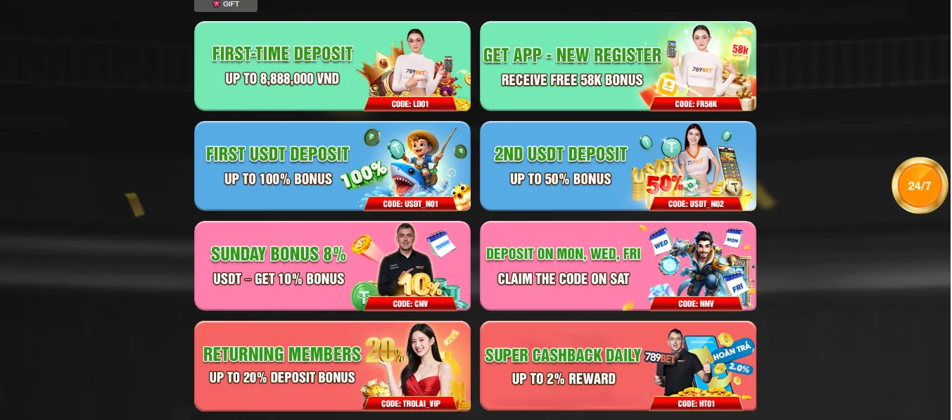 Screenshot of 789bet's welcome bonus offer