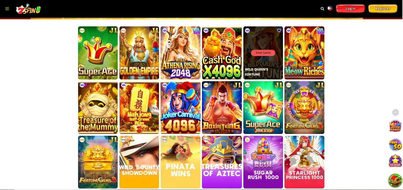 Screenshot of 7spin's games lobby