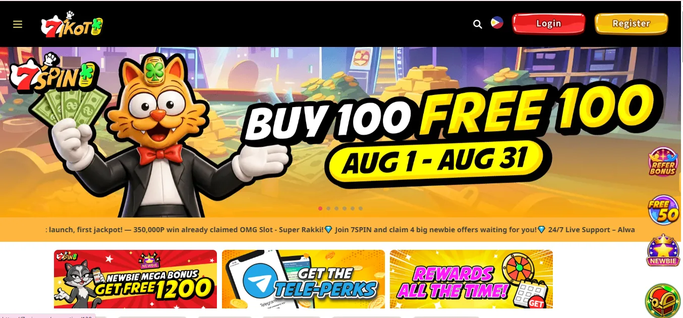 Screenshot of 7spin's homepage