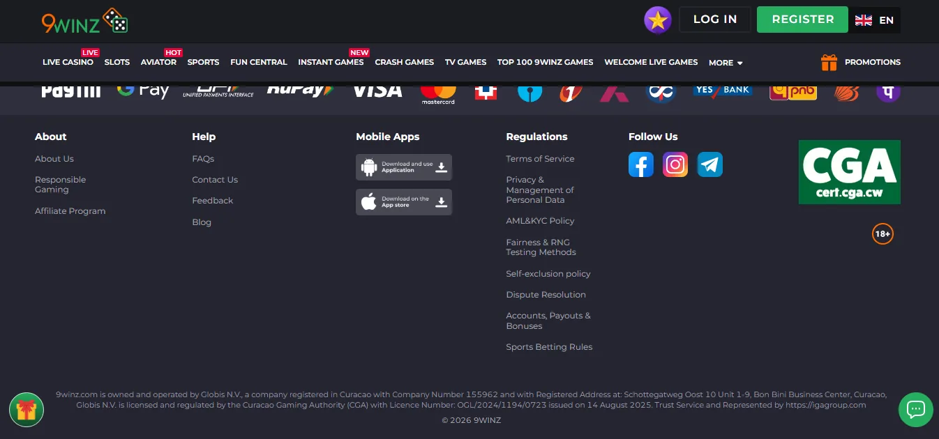 Screenshot of 9Winz's trustpilot negat
