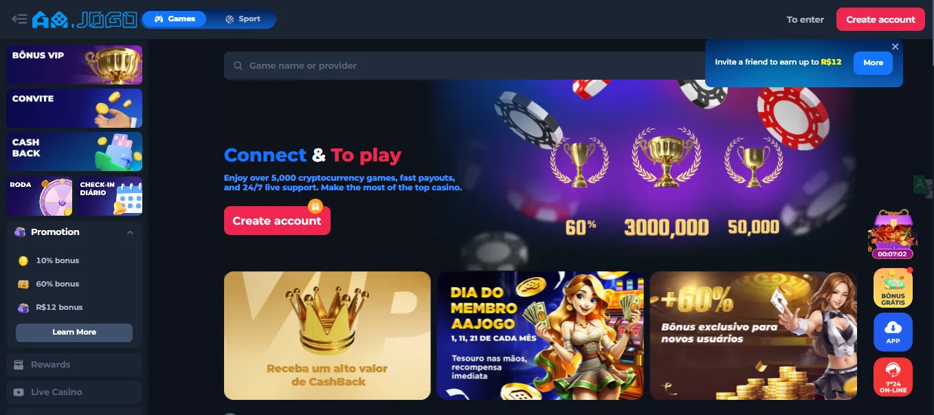 Screenshot of AAJogo's homepage