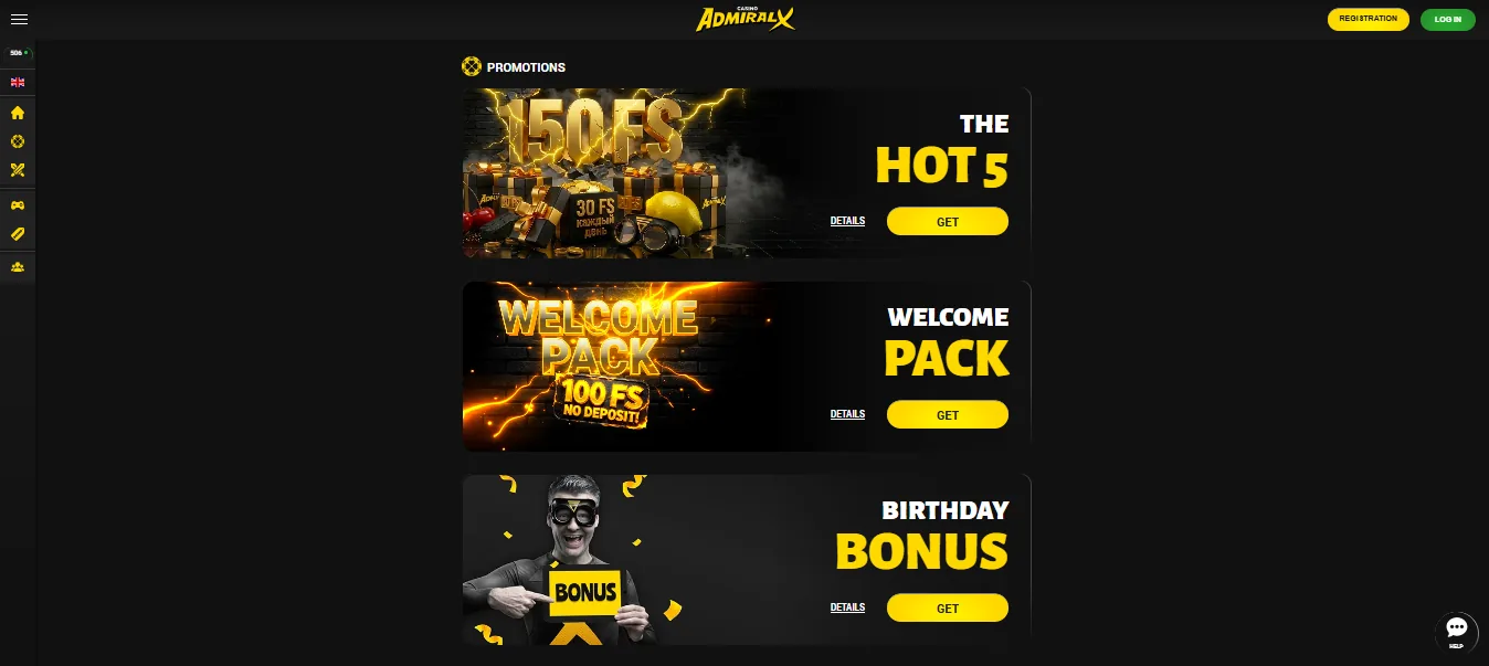 Screenshot of Admiral-X Casino's welcome bonus offer