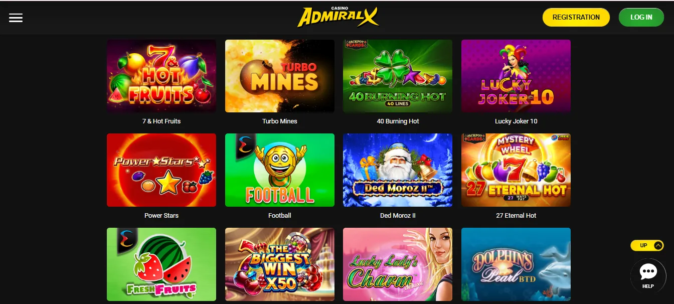 Screenshot of Admiral-X Casino's games lobby