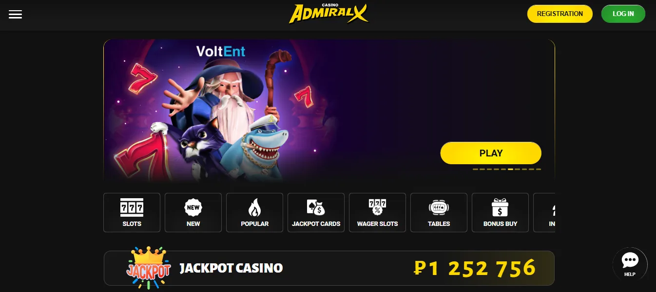 Screenshot of Admiral-X Casino's homepage