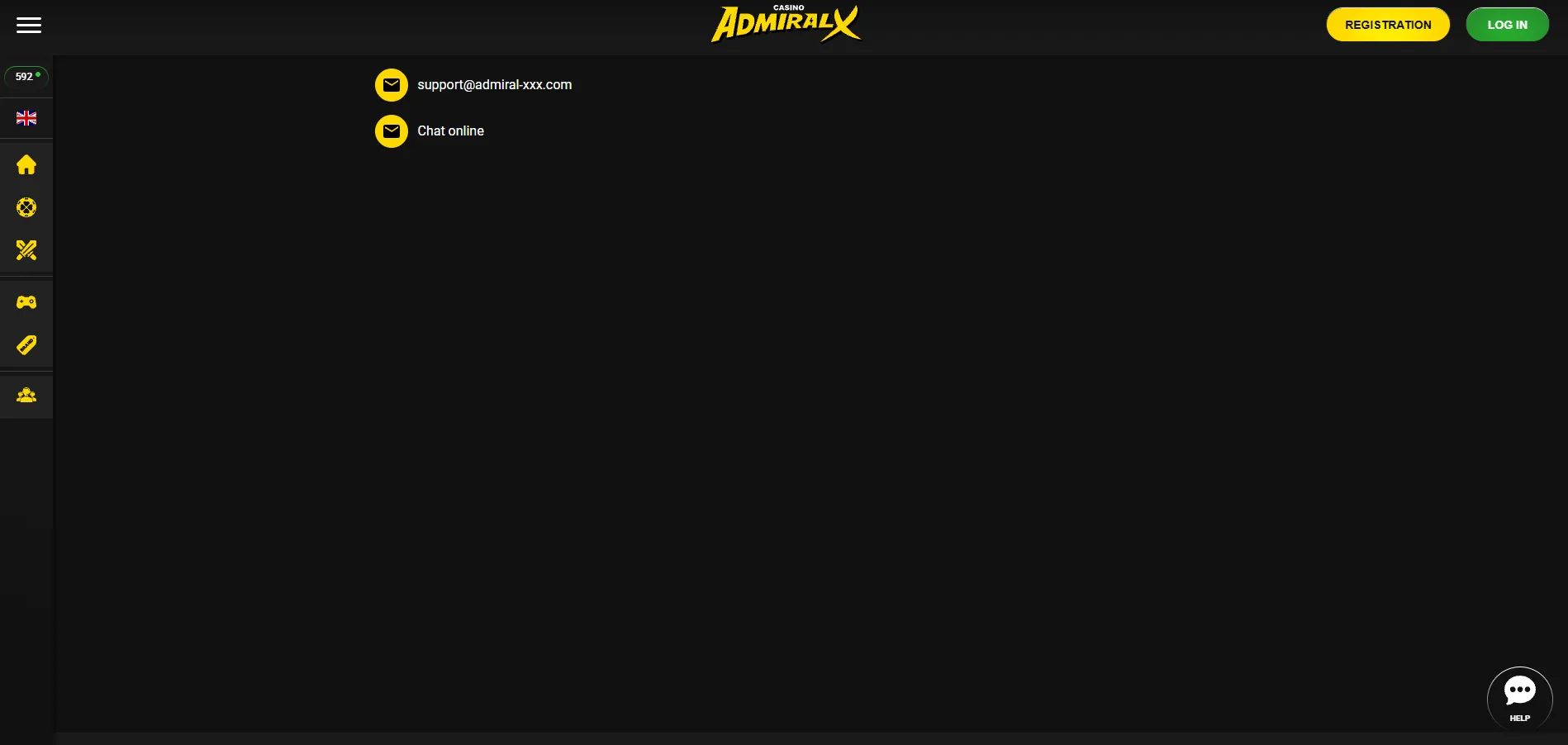 Screenshot of Admiral-X Casino's live chat support window