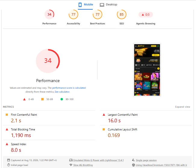 Screenshot of Admiral-X Casino's mobile site