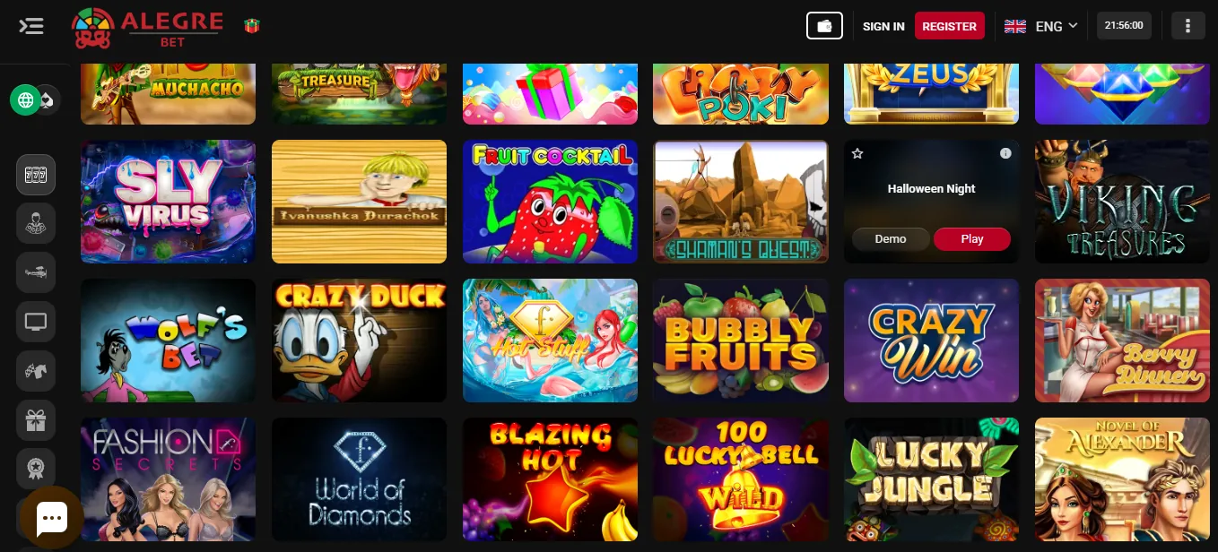 Screenshot of Alegrebet's games lobby