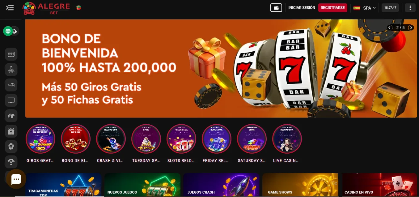 Screenshot of Alegrebet's homepage