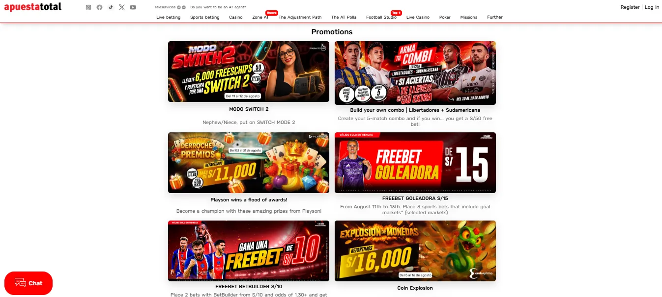 Screenshot of Apuesta Total's welcome bonus offer