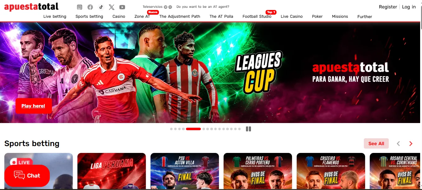 Screenshot of Apuesta Total's homepage