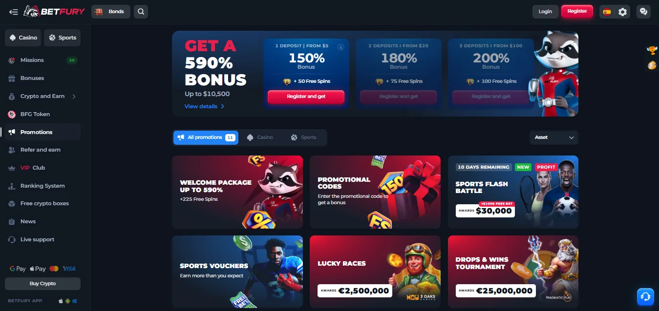 Screenshot of BetFury's welcome bonus offer