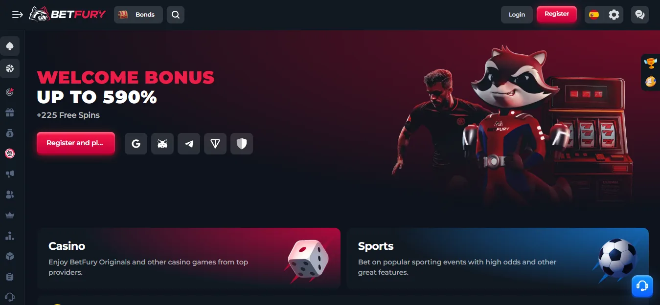 Screenshot of BetFury's homepage