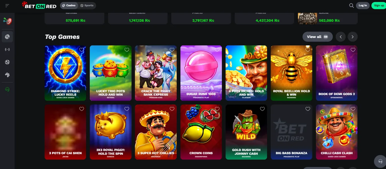 Screenshot of BetOnRed's games lobby