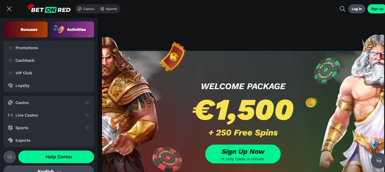 Screenshot of BetOnRed's homepage