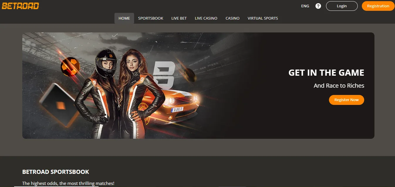 Screenshot of Betroad's homepage