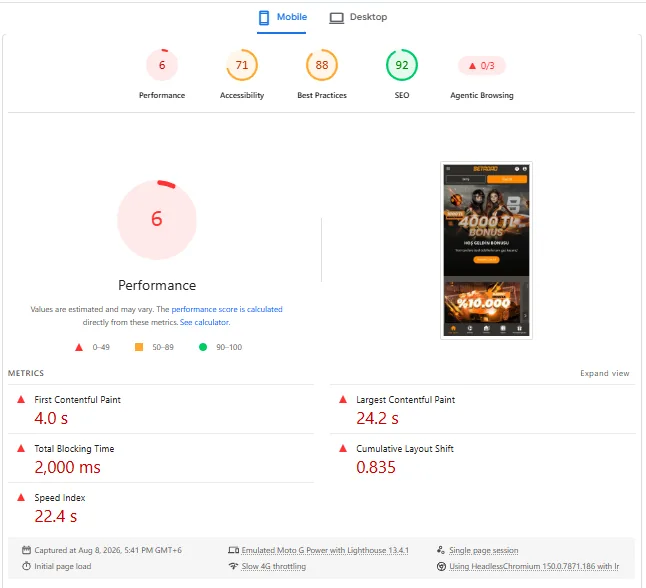 Screenshot of Betroad's mobile site