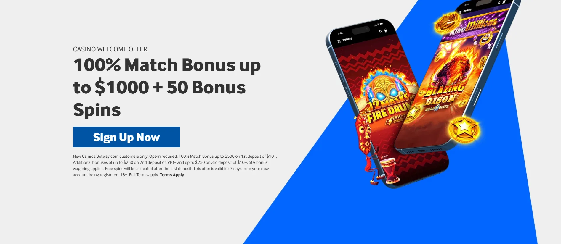 Screenshot of Betway's welcome bonus offer