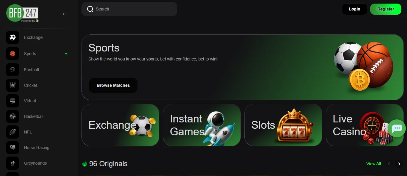 Screenshot of BFB247's homepage