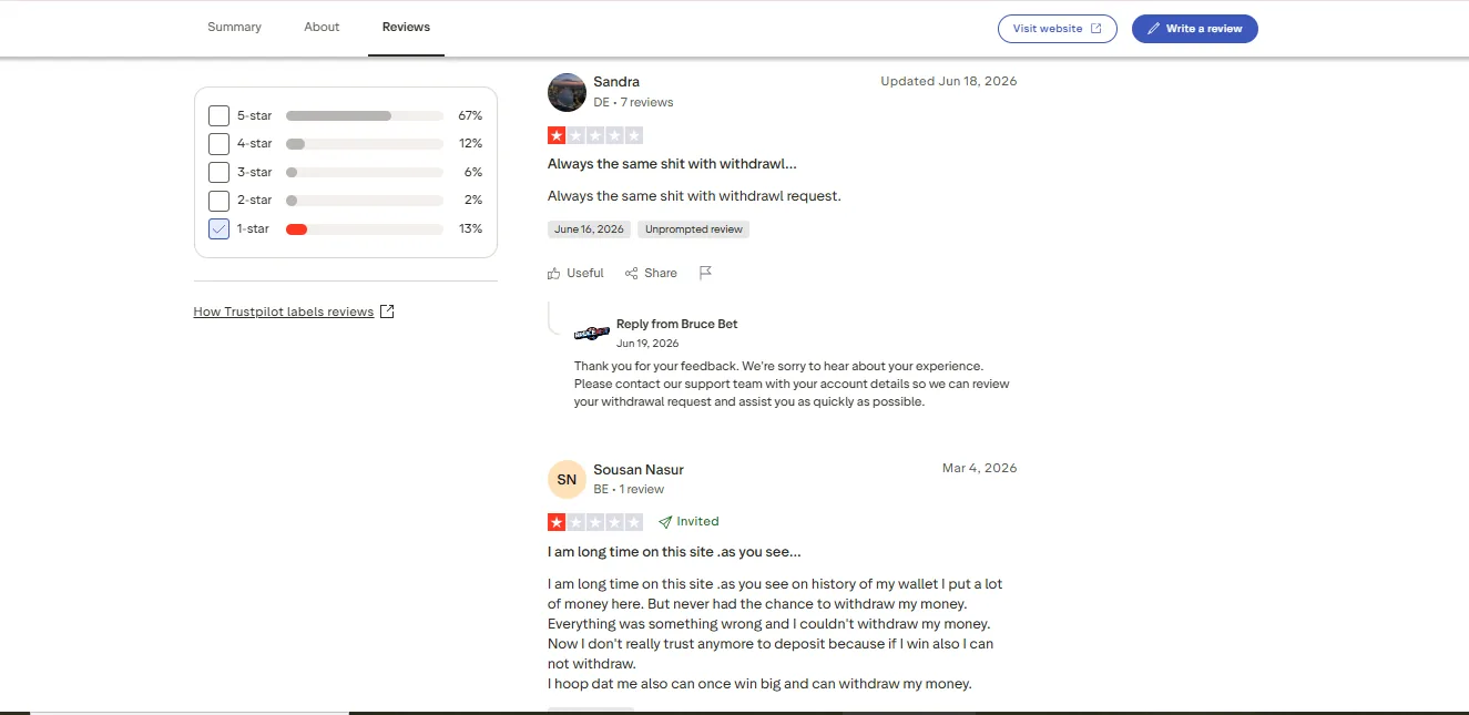 Screenshot of Bruce's negative Trustpilot review