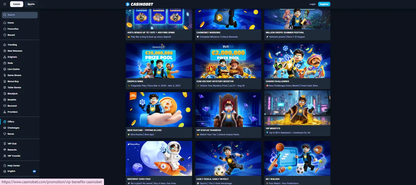 Screenshot of CasinoBet's welcome bonus offer