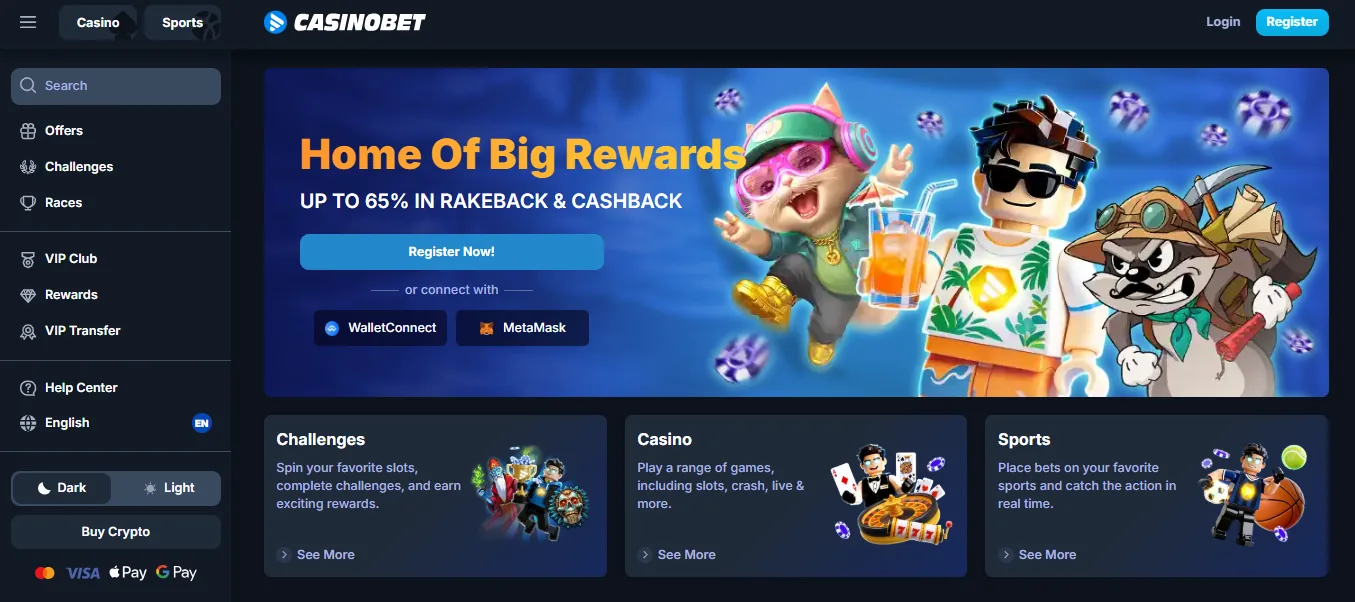 Screenshot of CasinoBet's homepage