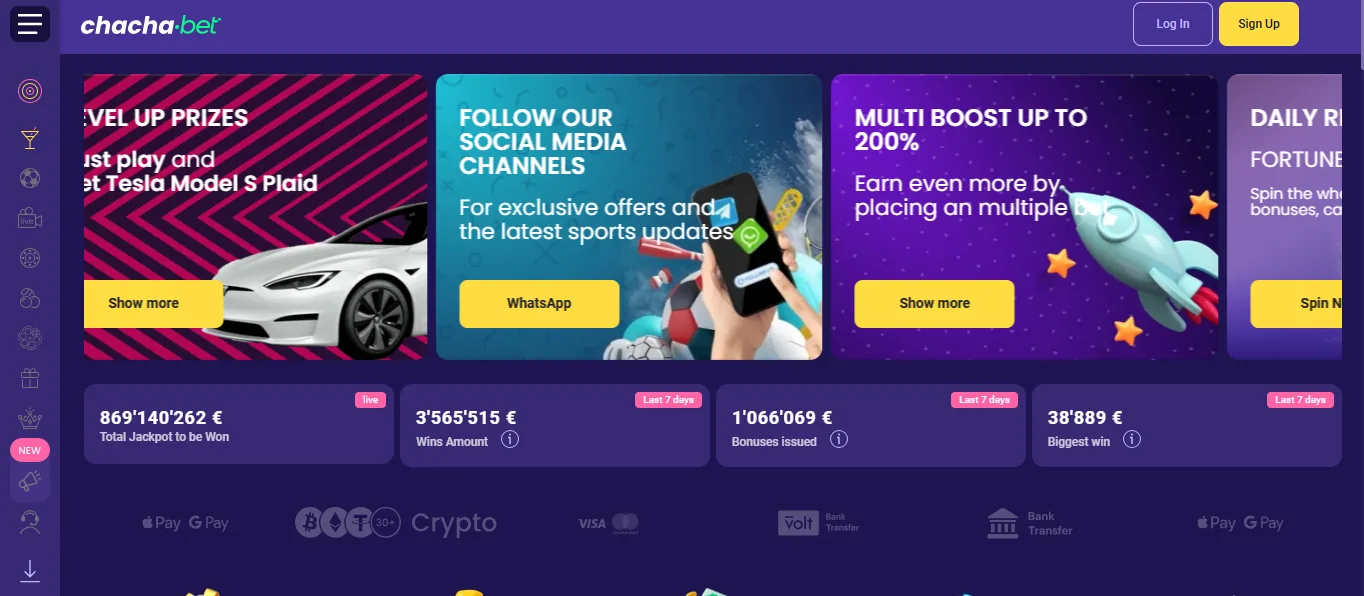 Screenshot of ChachaBet's homepage